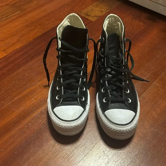 platform black leather high top converse - Picture 1 of 4